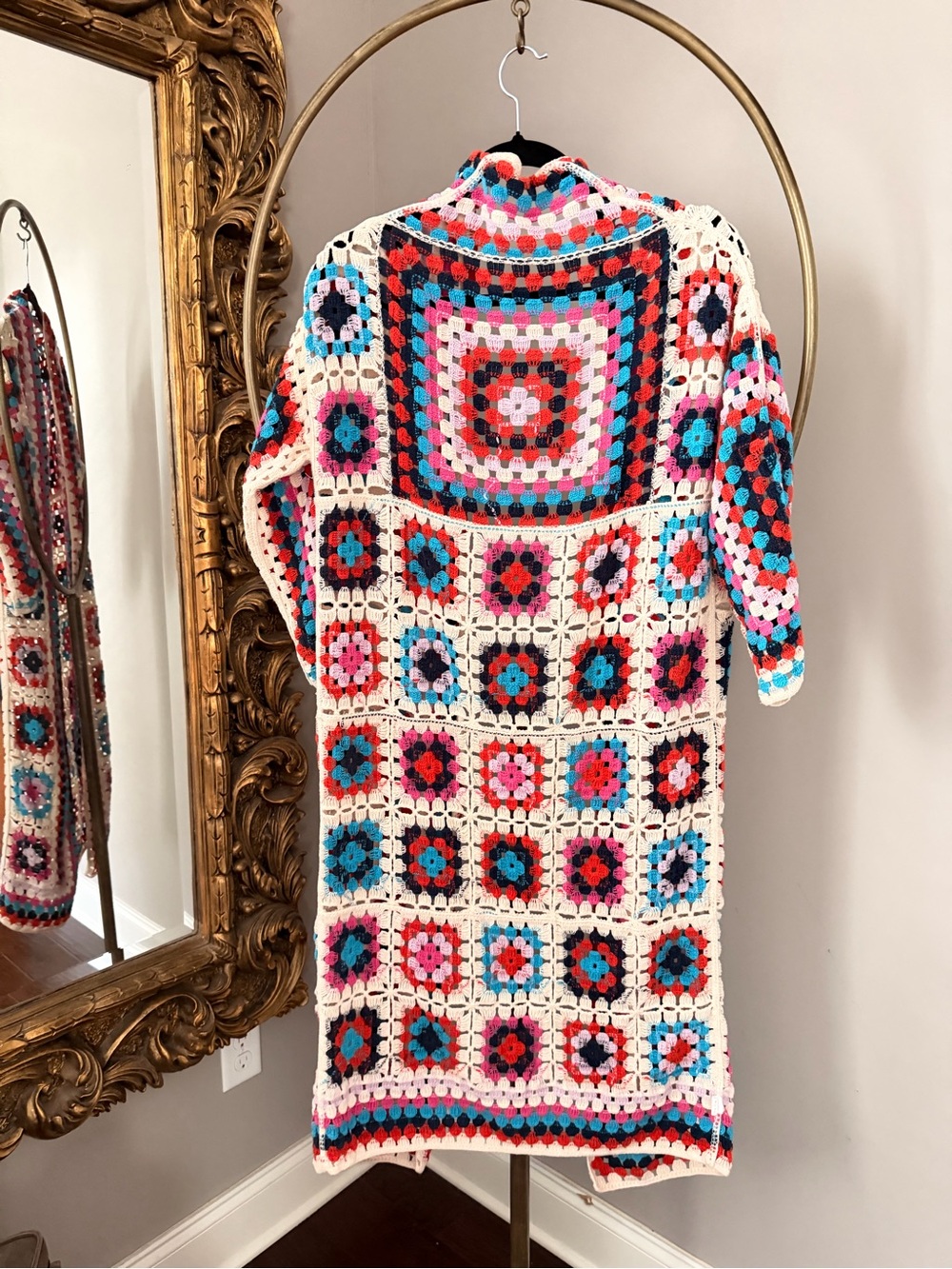 Boho Multicolor Crochet Long Cardigan Sweater